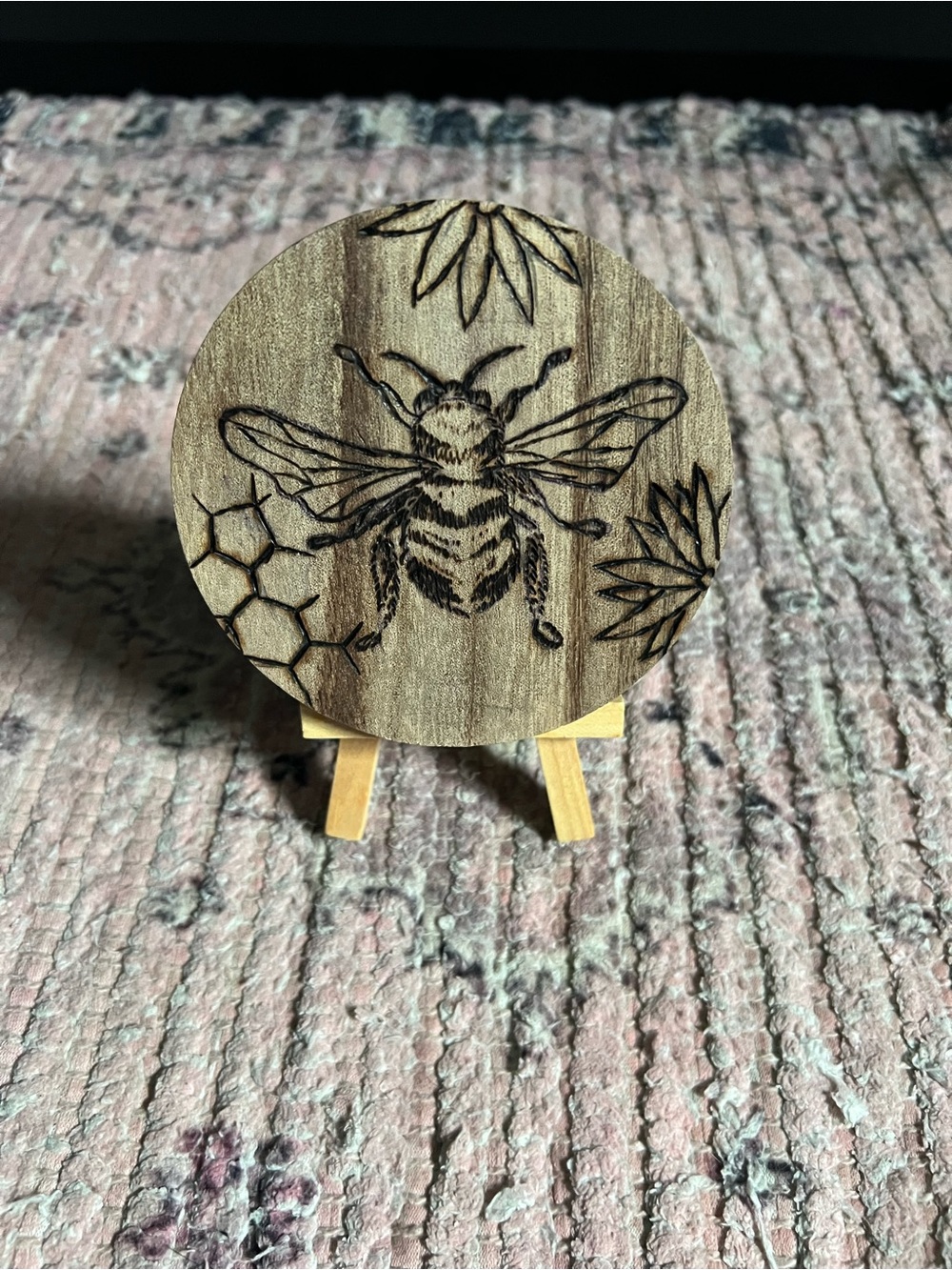 EARTHBOUND Wood Bee Art Plaque in Natural Brown